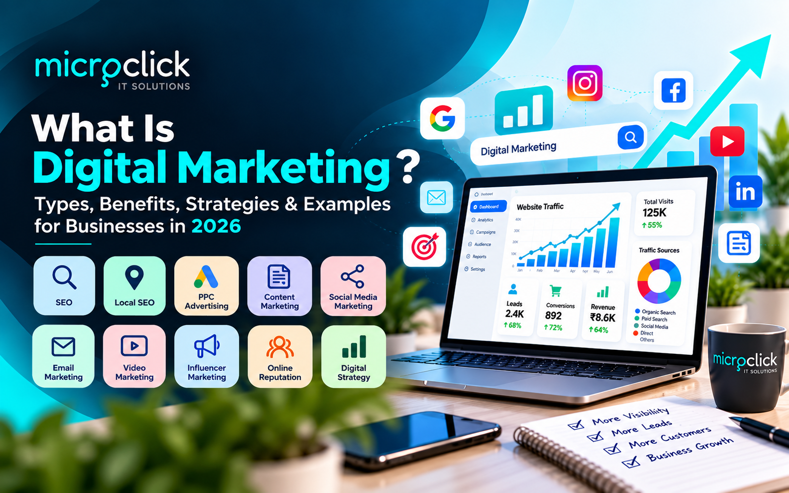 What is digital marketing — types, benefits, strategies and examples for businesses in 2026, MicroClick IT Solutions